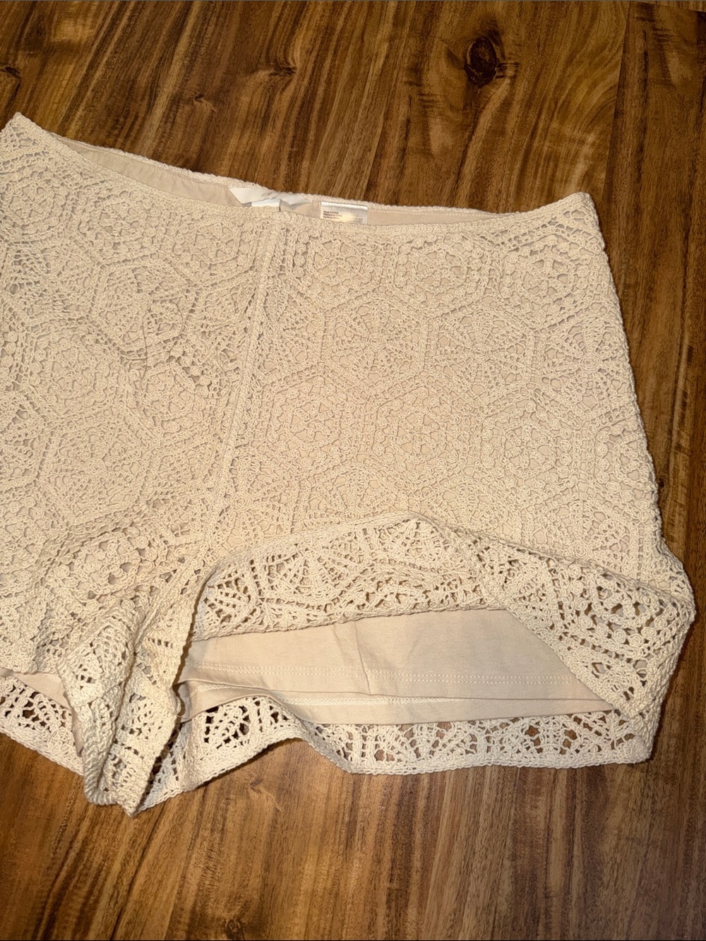 H&M women XL 16 18 shorts Cream beige tan neutral Crochet High waist boho nwt - Picture 3 of 8